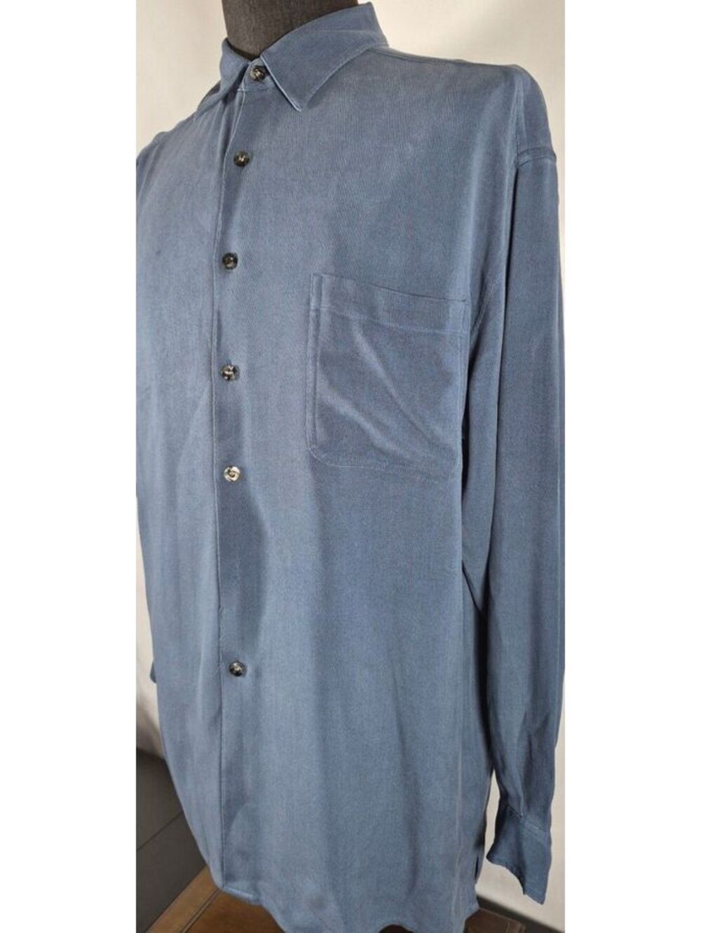 Bill Blass Silk Wool Blend Blue Button Up Shirt XL